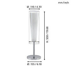 Декоративна настільна лампа з елементами скла Е27 хром/біла 11х15.5х50 см, фото 3