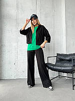 Женский спортивный костюм прямые штаны + кофта на молнии с коротким рукавом черный