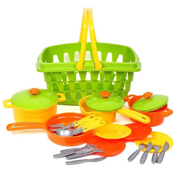 Набір дитячого іграшкового посуду в кошику Технок 4456TXK K на 19 предметів (4456TXK-RT)
