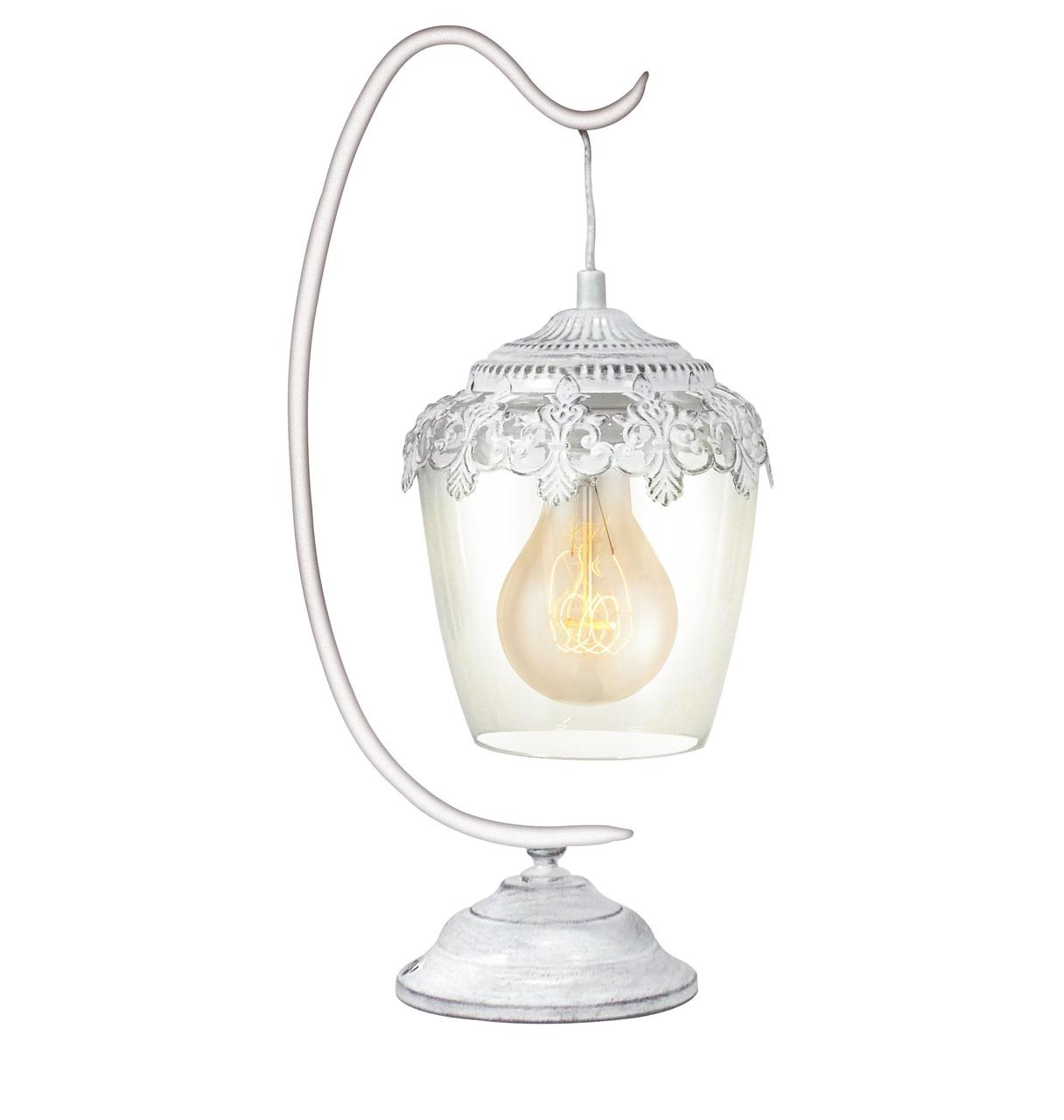Настільна лампа у вигляді ліхтаря Е27 сталь скло білий патина прозорий 17х43 см