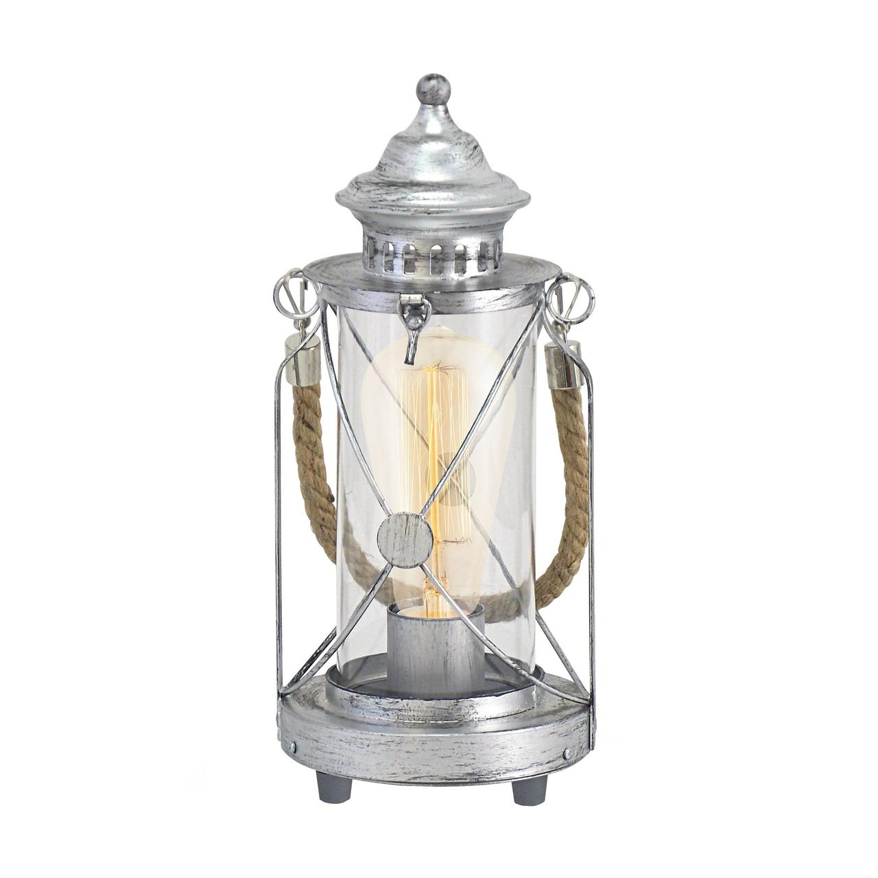 Настільна лампа у вигляді ліхтаря Е27 сталь скло антикварний сріблястий прозорий 14х33 см