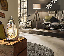 Настільна лампа у вигляді ліхтаря Е27 сталь скло антикварний сріблястий прозорий 14х33 см, фото 2