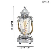 Настільна лампа у вигляді ліхтаря Е27 сталь скло антикварний сріблястий прозорий 14х33 см, фото 4