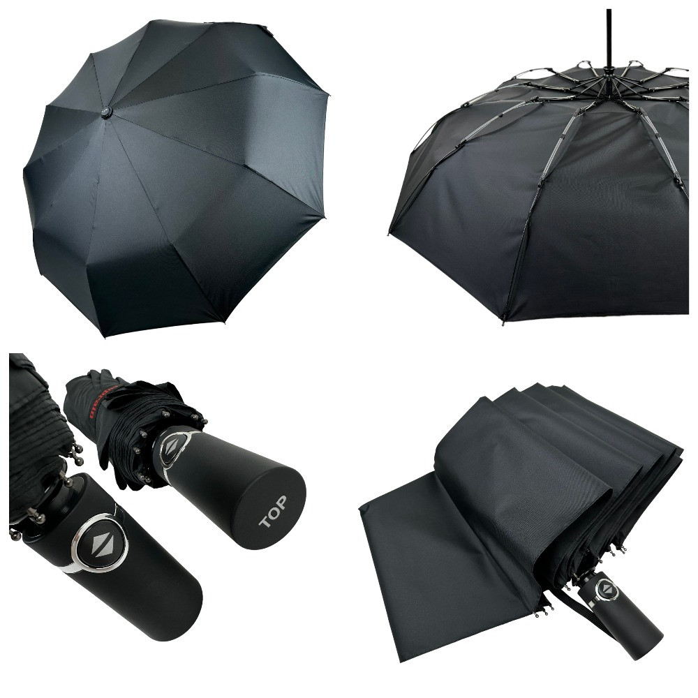 Оптом Стильна чоловіча складана парасоля-автомат на 10 подвійних спиць із прямою ручкою від Toprain, чорний, 907, фото 1