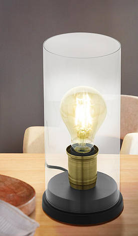 Настільна лампа металева чорна із скляним прозорим плафоном на 1 лампу Е27 27.5х13 см, фото 2