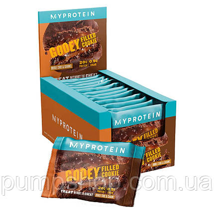 Протеїнове печиво Myprotein Gooey Filled Protein Cookie 1 шт. 75 г (20 г белка) Double Chocolate & Caramel, фото 2