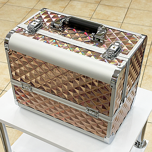 Металева валіза кейс майстра для косметики з полицями, бронзова призма