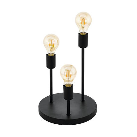 Настільна лампа металева чорна без плафона на 3 лампи Е27 38х28 см, фото 1