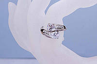 Кольцо женское, красивое широкое кольцо, родий, размер 17