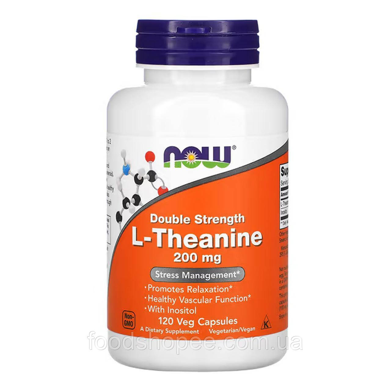 Л-Теанін подвійна сила (L-Theanine) 200/100 мг 120 капсул NOW-00148