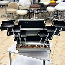 Металева валіза кейс майстра для косметики з полицями, бронзова призма ромб, фото 4