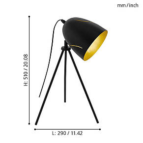 Настільна чорна металева лампа з елементами золота Е27 29х29х51 см, фото 2