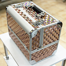 Металева валіза кейс майстра для косметики з полицями, бронзова призма ромб, фото 3