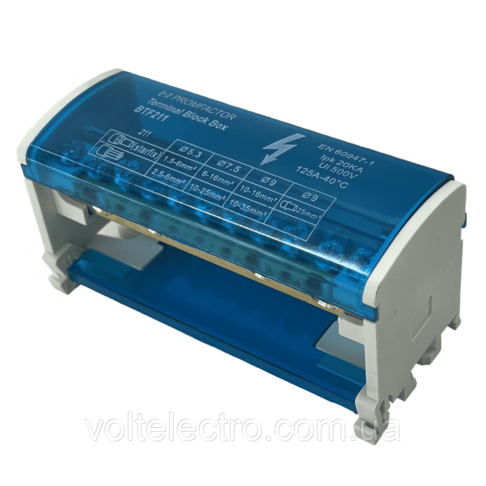 Шина нульова 2 бруска по 11 отворів в корпусі Промфактор, фото 1