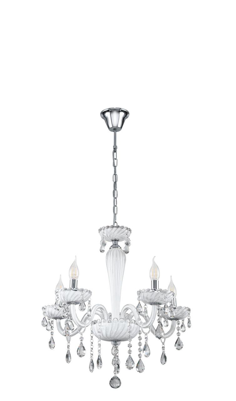 Люстра-свічка EGLO на ланцюгу металева зі склом 6 ламп Е14 білий 59х120 см