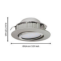 Вбудований точковий LED світильник 3х4.9Вт 3000К пластик сатиновий нікель 8.4х4 см, фото 5