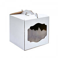 Коробка белая для тортов с фигурным окном 30х30х30