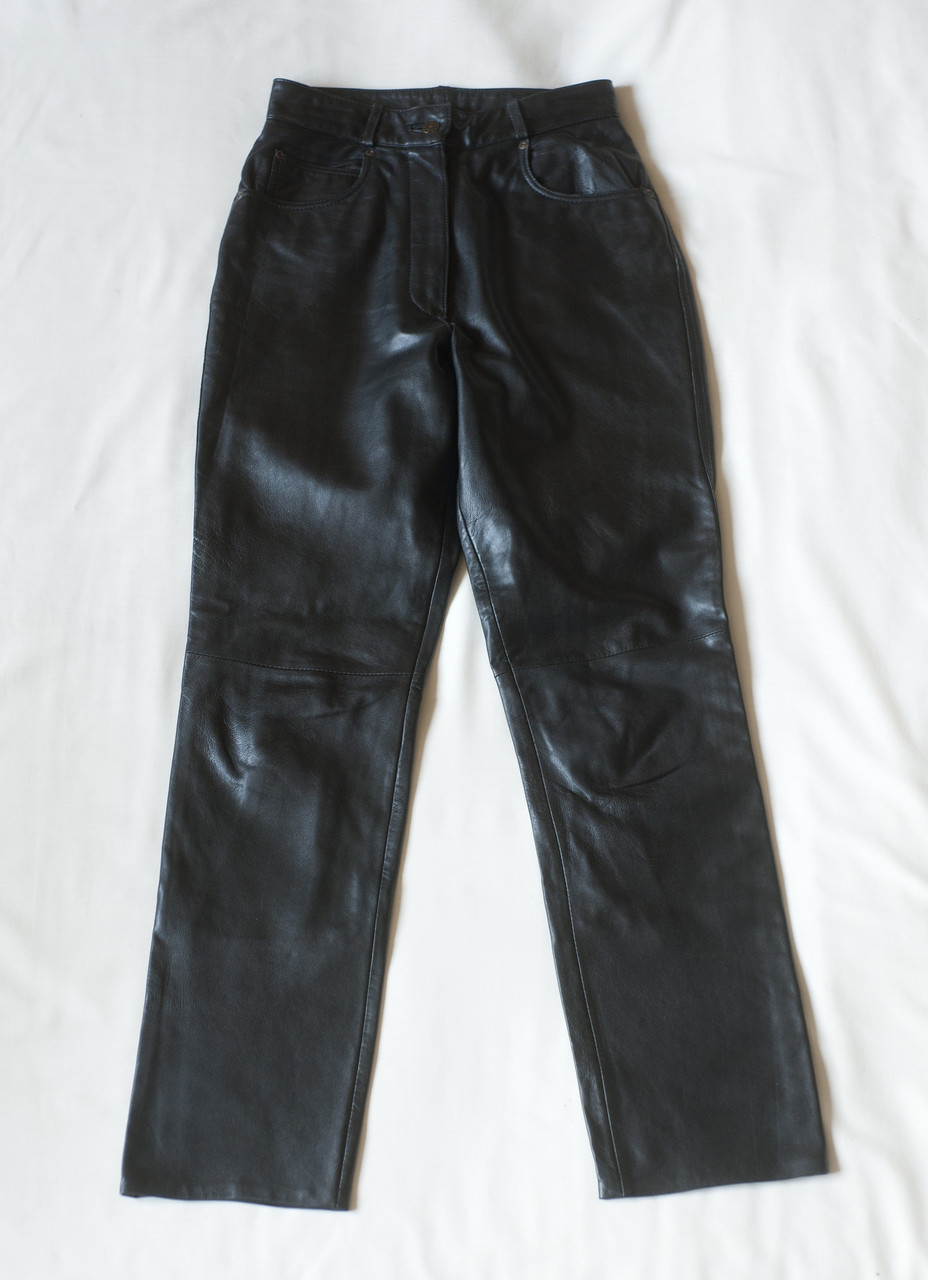 Чорні натуральні шкіряні вінтажні штани жіночі Canda, розмір S