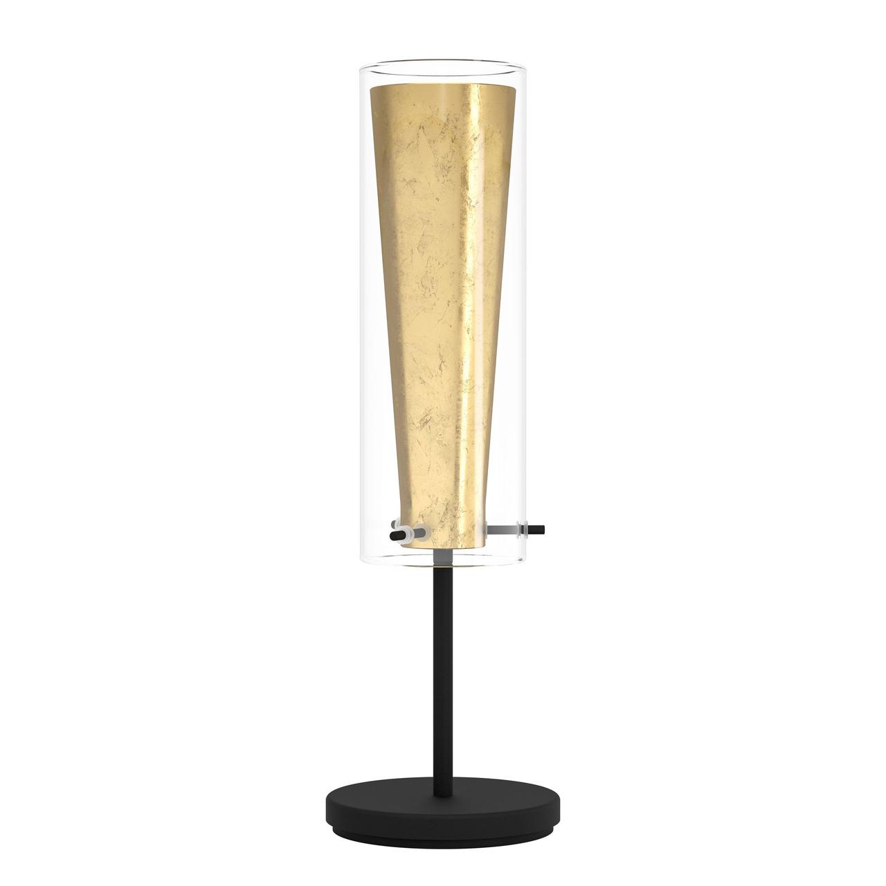 Декоративна настільна лампа зі склом Е27 чорна/золото 15.5х50 см