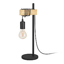Настільна лампа чорний метал та дерево без плафону на 1 лампу Е27 50х15.5х17.5 см