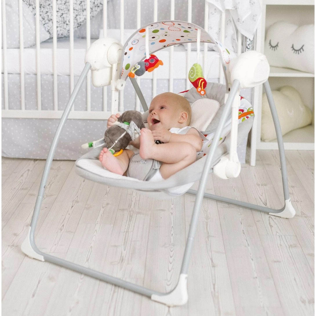 Дитяче крісло-гойдалка FreeON (5-точкова система ременів безпеки) RELAX  White-Grey 60700 Біло-сіра