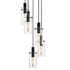 Люстра підвісна EGLO на кабелі металева чорна з 5 скляними плафонами Е27 35х150 см, фото 3