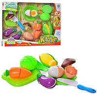 Детский игровой Набор продуктов овощи разрезанные на липучке с досточкой и тарелкой в коробке