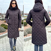 Куртка жіноча довга р.50 Стьобаний Плащ Утеплений на блискавці з поясом