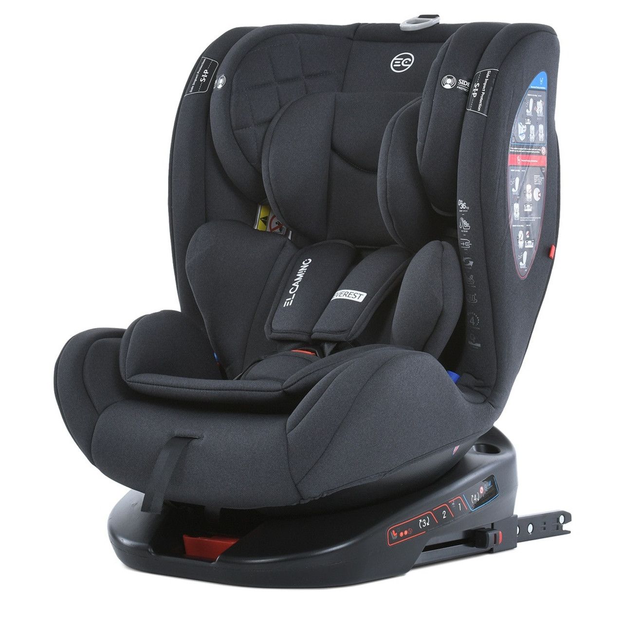 Дитяче автокрісло El Camino Everest ME 1114 Dark Gray (0-36 кг, ISOFIX, поворот 360°)