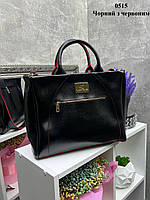 Черная с красным краем - ФОРМАТ А4 - большая, стильная и элегантная сумка на молнии Lady Bags (0515)