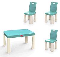 Набор столик + 3 стульчика бирюзовый с белыми ножками ТМ DOLONI