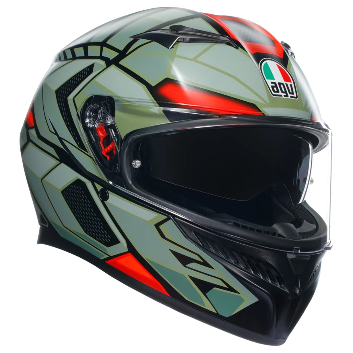 МОТОШОЛОМ ЗАКРИТИЙ AGV K3 - DECEPT MATT BLACK/GREEN/RED