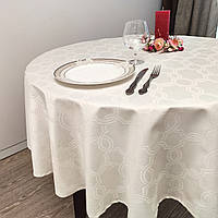 Овальна однотонна жакардова тефлонова скатертина водовідштовхувальна з тефлоновим покриттям на овальний стіл молочного кольору