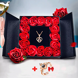 Подарунковий набір троянди + кулон серце + Подарунок Каблучка з проекцією "I love you" / Подарунковий набір для дівчини