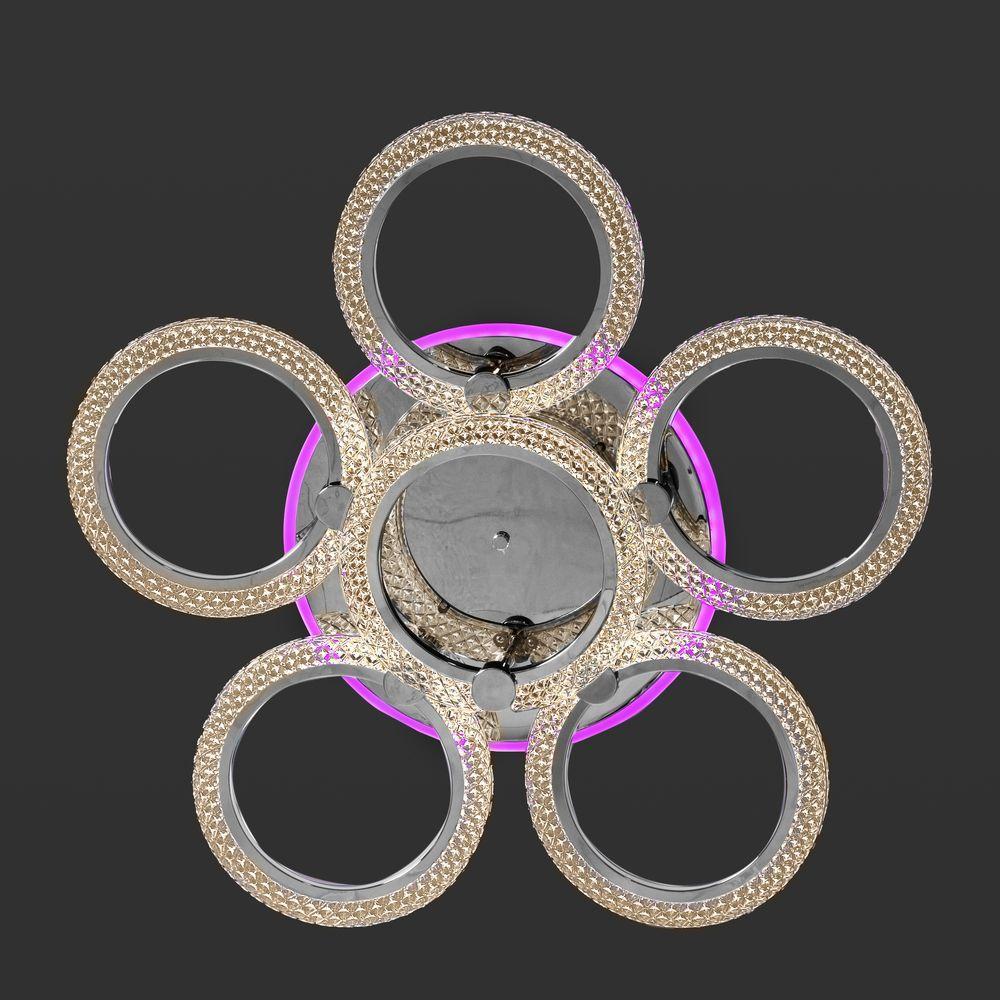 Стельова світлодіодна люстра 5 кілець хромового кольору з пультом дистанційного керування