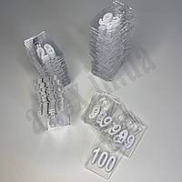 Набір гардеробних номерків 1 - 100 | Прозорі | Прямокутні | Біла цифра