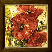 Картина из янтаря" Маки" , Картина з бурштину Маки 40x40 см
