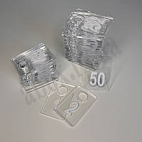 Набір гардеробних номерків 1 - 50 | Прозорі | Прямокутні | Біла цифра
