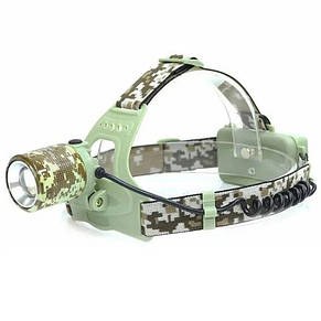 Ліхтар налобний CH-002M-T6 camouflage, signal light, zoom, ЗУ Type-C, фото 1