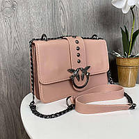Женская мини сумочка клатч на плечо в стиле Pinko, молочная сумка на цепочке с птичками пинко Черный Розовый