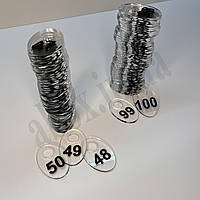 Комплект гардеробних номерків 1 - 100 | Прозорі | Овальні | Чорна цифра