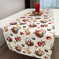 Пасхальная тканевая дорожка на стол с тефлоновой влагоодталкивающей пропиткой, декоративная скатерть дорожка