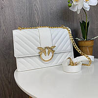 Модная женская мини сумочка на цепочке Пинко белая золотистая Pinko