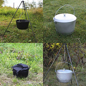 Комплект Казан 10л. + Чохол (Чорний/Зелений) + Тринога (Розбірна). Набір для відпочинку на природі