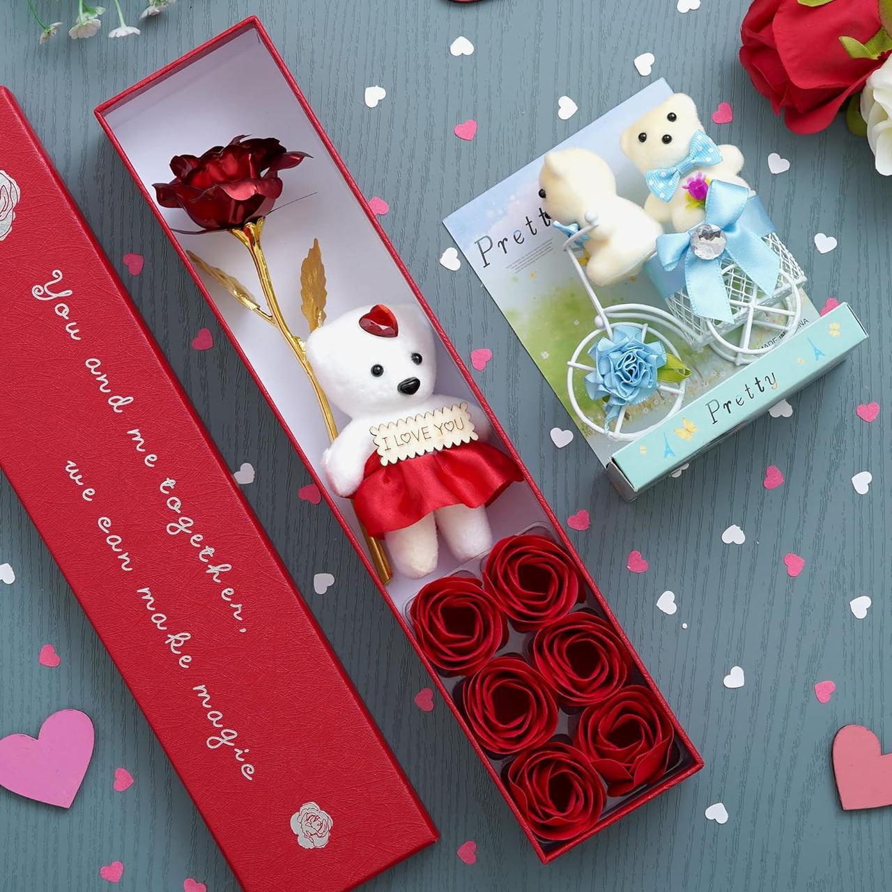 Подарункова коробка з трояндами з мила і ведмедиком квітковий подарунок на день закоханих, подарунок для дівчини ТОП_TRS