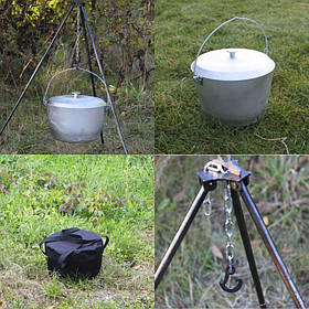 Комплект Казан 6л. + Чохол (Чорний/Зелений) + Тринога (Розбірна). Набір для відпочинку на природі