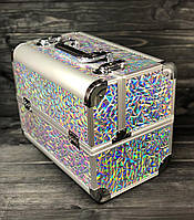 Бьюти кейс "Серебро мозайка" металлический чемодан, раздвижной с ключом Ч03177