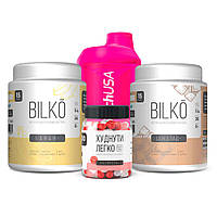 Натуральний комплект для схуднення Bilko білковий коктейль 0,9 кг смак на вибір Жироспалювач + Шейкер