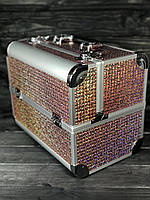 Бьюти кейс " Коричневая мозайка" металлический чемодан, раздвижной с ключом Ч03177