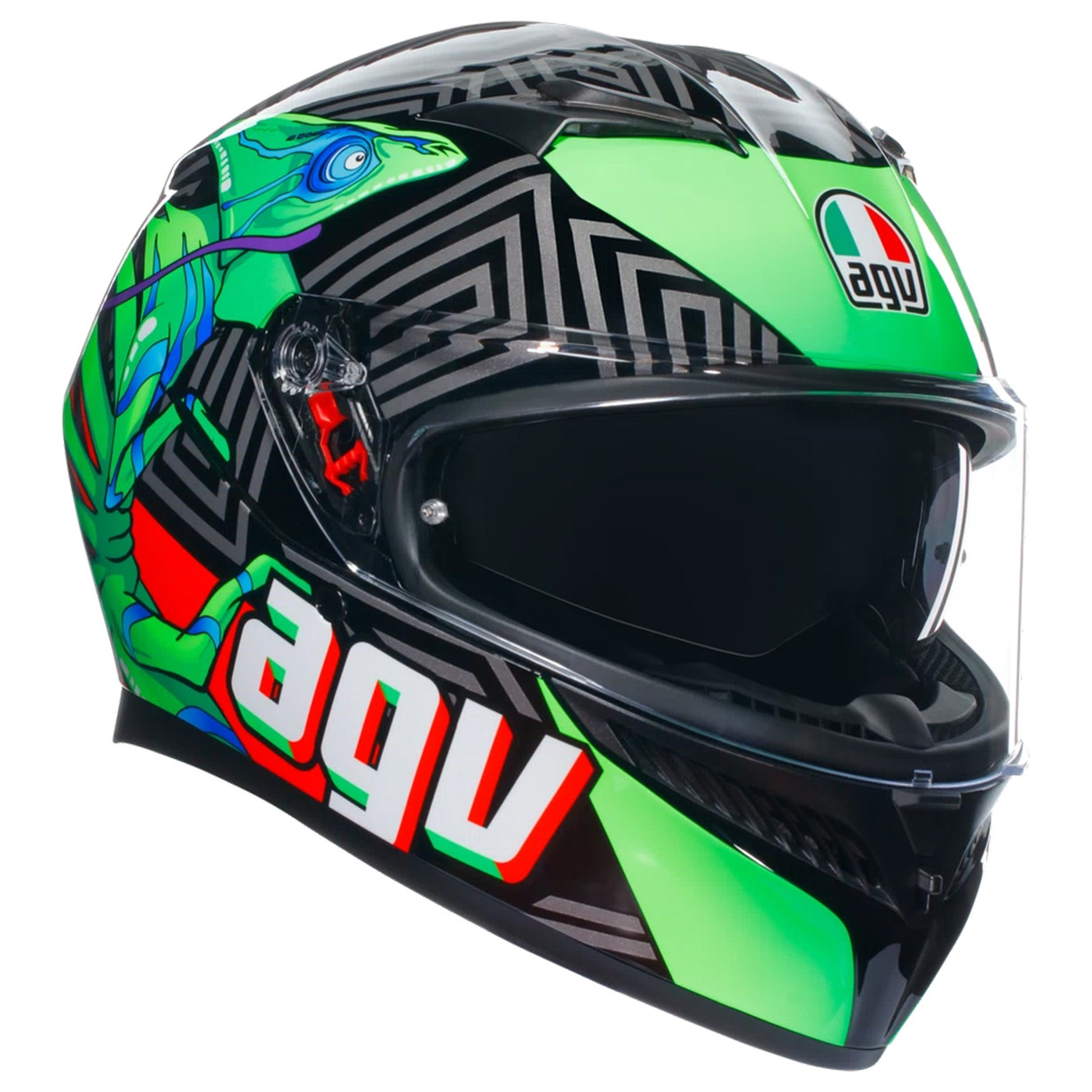 МОТОШОЛОМ ЗАКРИТИЙ AGV K3 - KAMALEON BLACK/RED/GREEN